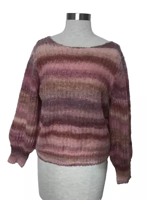 Margaret O’Leary Rose Pink Mauve Striped Soft Alpaca Wool Blend Sweater Size Med • $39.99