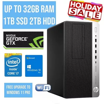 HP Desktop Computer MT I7 NVIDIA GTX1060 Up To 32GB RAM 2TB SSD W11P WIFI DVD BT • $135.99