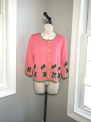 Vintage Michael Simon Beaded Frogs Pink Cardigan Sweater ~ Women’s Small  EUC • $161.95