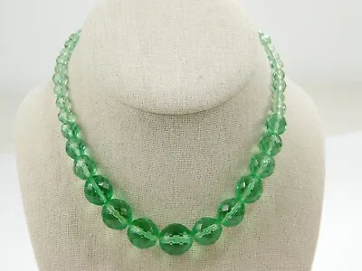 Stunning Vintage 10k Gold Green Faceted Crystal Beaded Necklace 15  Long • $114.99