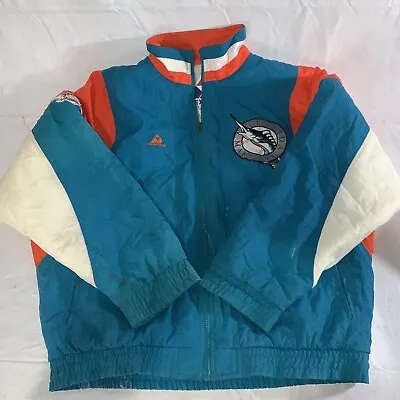 Vintage 90s Florida Marlins Apex One Puffer Jacket MLB Starter Baseball LARGE • $99.99