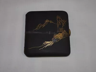 Vintage Japanese Damascene Signed 24K  Silver Etched Cigarette Case Matt Black • $124.80