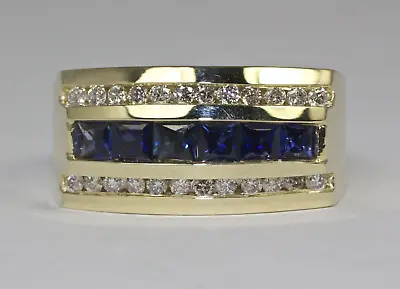 1.46 Ct Natural Blue Sapphire Solid 14k Yellow Gold Real Diamond Men's Ring • $1182.40