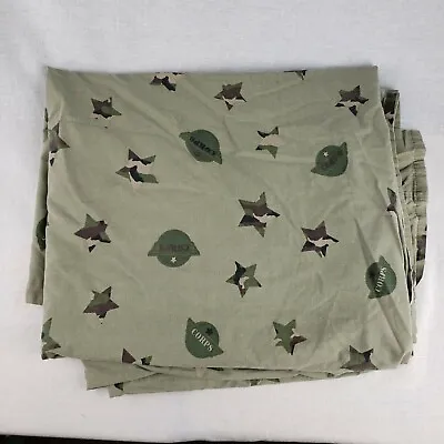 Vintage Army Marine Corps Green Camo Stars Sheet Blanket Bedding 1960s 70s  • $44.95