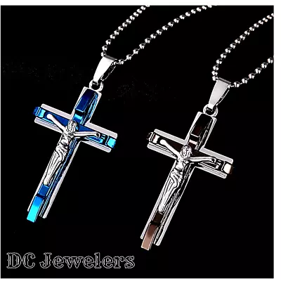 Men's Christian Catholic Religious Jesus Christ Cross Holy Necklace Silver New • $11