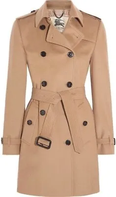 Burberry Kensington Mid Wool And Cashmere Blend Trench Coat - Camel Size 16 • $950