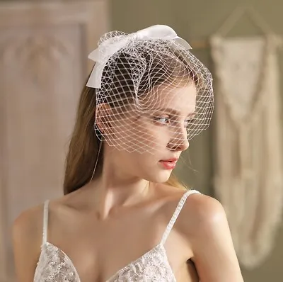 Wedding Birdcage Veil Headpiece White Short With Bow Bridal Elegant • $35