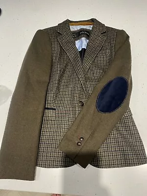 Zara Wool Blend Checked Equestrian Style Blazer Elbow Patches Size Medium • £47