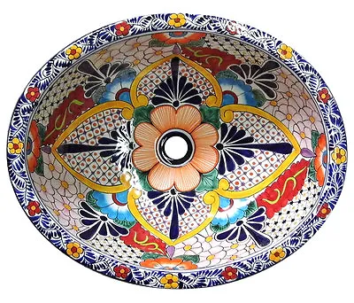 #116 SMALL BATHROOM SINK 16x11.5 MEXICAN CERAMIC HAND PAINT DROP IN UNDERMOUNT • $68.56