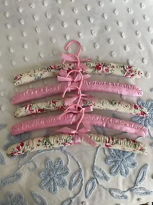 Lot Of 5 Vintage Girl Pink Rose Floral Satin Lingerie Padded Hangers • $15