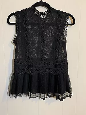 Zara Womens Black Sleeveless Lace Top Size XS Pleated • $6.48