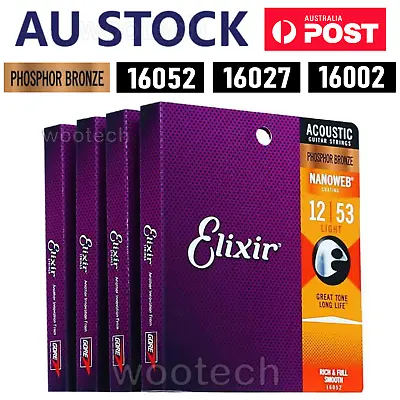 $12.97 • Buy Elixir Acoustic Guitar Strings Phosphor Bronze LIGHT 12-53 16002 16027 16052 STR