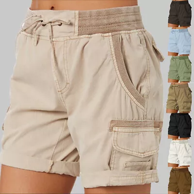 Womens Cargo Shorts Casual Work Combat Chino High Waist Pockets Summer Hot Pants • £3.69