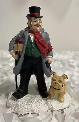 Mervyns Christmas Village Square Man Top Hat Packages W/Dog - NICE! • $11.99