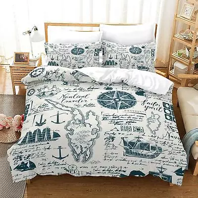 Compass Nautical Map Duvet Quilt Cover Single Double Bedding Pillowcase • £33.20