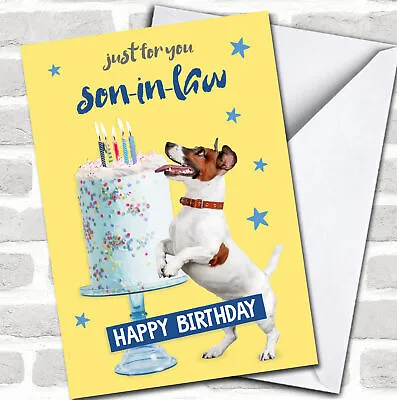 Son-in-law Jack Russell Dog Eating Cake Playful Party Personalised Birthday Card • £3.99