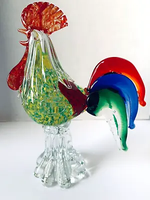 Murano Style Art Glass Rooster 10 ½ In Red Green Blue Clear EUC Heavy • $74.25