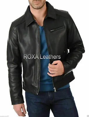 ROXA Men Regular Wear Black Collar Coat Genuine Cowhide Real Leather Zip Jacket • $115.19