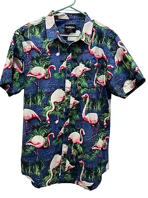 CARBON Men’s Party Shirt ￼ Hawaiian PINK FLAMINGOS Navy Blue Green Size XL • $15.98