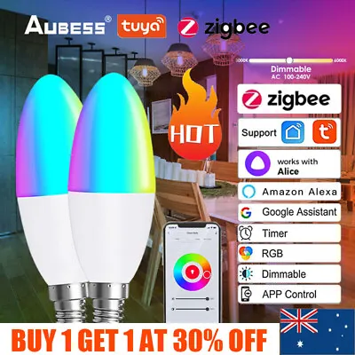 $18.95 • Buy TUYA ZIGBEE E14 Smart LED Light-Bulb RGB+CCT Candle Lamp For Alexa Google Home