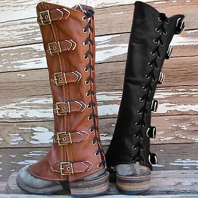 Medieval Gaiters Knight Shoes Cover Buckle Lace Up Warrior Leg Armor Boot Covers • $32.99