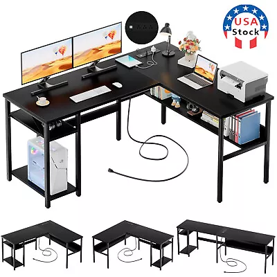 47  L Shaped Gaming Desk With Power Outlets Home Office Desk W/ Storage Shelves • $95.89