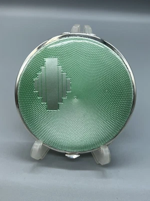 £269.99 • Buy Art Deco 1939 Large Solid Silver & Green Guilloche Enamel Compact Broadway & Co