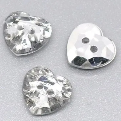 £2.80 • Buy Diamante Heart Crystal Buttons Gem Hearts 2 Hole Sewing Craft 20/50/100/200