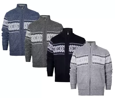 Men's Full Zip Jumper High Neck Knitted Sweater Long Sleeve Cardigan (2370511) • £17.47