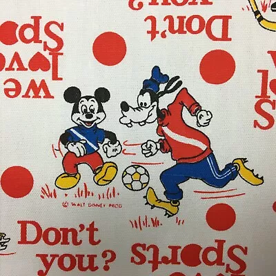Vtg Disney Fabric Mickey Mouse Donald Duck Pluto We Love Sports Cotton BTY 45  W • $74.95