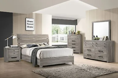 NEW Rustic Gray Queen King 5PC Platform Bedroom Set Modern Furniture B/D/M/N/C • $1229.99