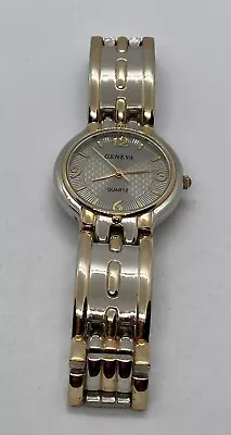 GENEVA Mens WATCH New Battery Silver/Gold Fits To 8.25” Wrists Elegant Grey Dial • $7.90