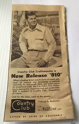 Country Club Men's Rayon Shirts Original 1950's Vintage Magazine Advertisement • $10