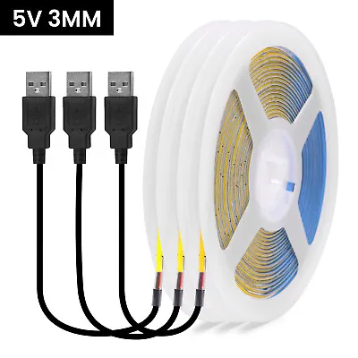 COB LED Light Strip Thin 3mm LED Strip 5V Flexible Tape Lights For Room Home Car • $7.28