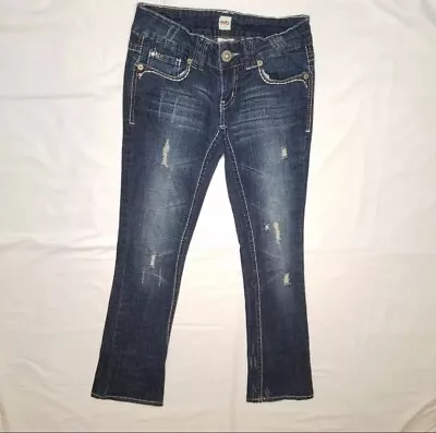 H2J Blue Jeans By Hydraulic 1/2 Stretchy Pocket Embellishment Distressed • $25