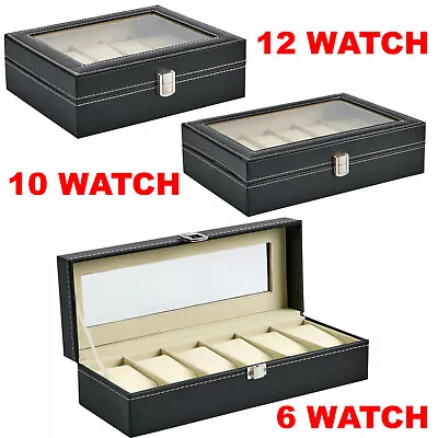 Mens 6 10 12 Grids Pu Leather Watch Display Case Collection Storage Holder Box • £8.95