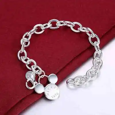 Elegant New Women Fashion Jewelry 925 Sterling Silver Mickey Mouse 7.5  Bracelet • $19.74