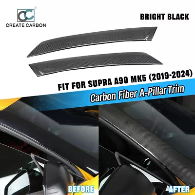 2pcs Dry Carbon Fiber Door A Pillars Cover For Toyota Supra MK5 A90 2019-2024 • $198.99