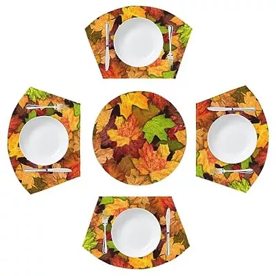 Round Table Placemat Set Of 5 Maple Leaf Place Mats With Centerpiece Heat Res... • $31.04