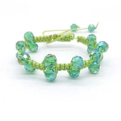 Green AB Glass Bead Macrame Bracelet 5.8 + Adjustable Length Boho Bracelet • $11.69