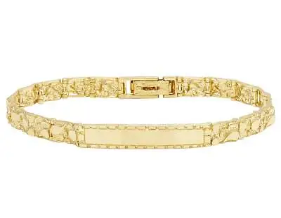 Men's Real 10K Yellow Gold Nugget Style Designer Solid ID Bracelet 7MM 8.5  • $1019.99