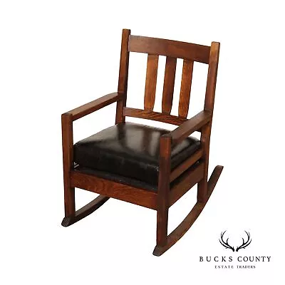 Stickley Brothers Antique Mission Oak And Leather Rocking Chair • $995