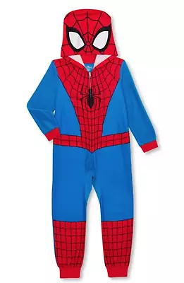 Boys Spiderman One Piece Pajamas Costume Hoodie Union Suit 4 6 7 10 12 Halloween • £21.27