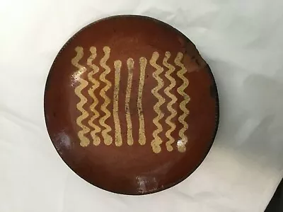 AMERICAN REDWARE POTTERY PLATE PA 19th Century SLIP DECORATED • $285