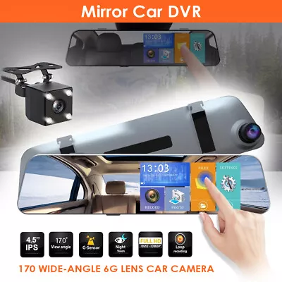 $51.69 • Buy 4.5 1080P Touch Screen Rear View Mirror Car DVR Dash Cam Recorder Reverse Camera