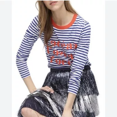 J CREW Women’s Blue White Red Striped L’OCEAN Long Sleeve Nautical Tee Size M • $23