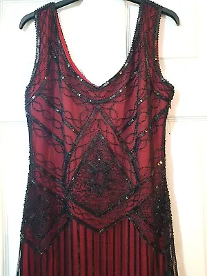 Women’s Flapper Dress Black&red 1920s Gatsby Charlston Size Large Bnwt • £15