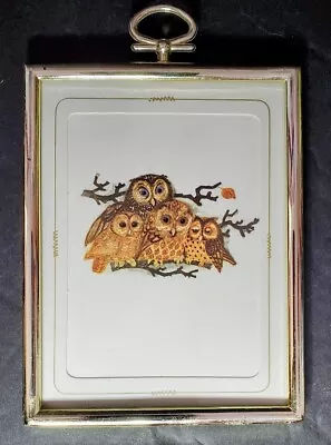 Vintage Mads Stage Danish Artist Acrylic Framed Mini Animal Print Owls On Branch • $20