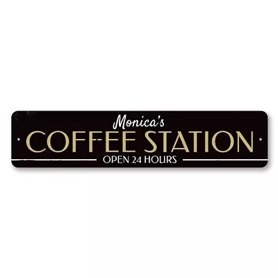 Personalized Coffee Station Open 24 Hours Kitchen Metal Decor Sign • $21.15