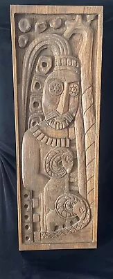 Aztec Wood Wall Hanging Mayan Carving Wooden Panel 26”x9” • $150